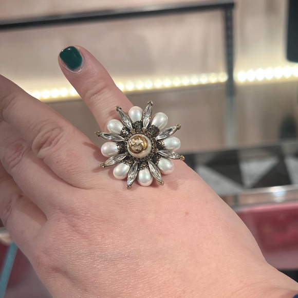 GUCCI NIB $799 retail interlocking G flower ring 3 piece set daisy crystal - Picture 3 of 7